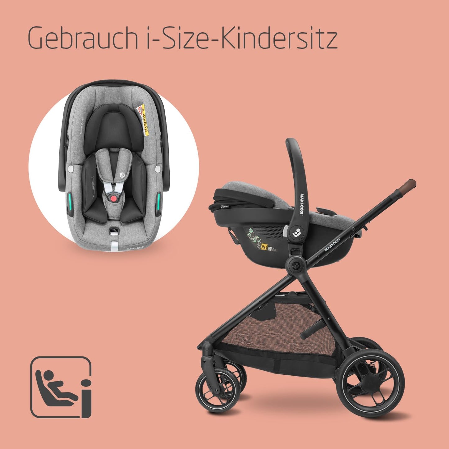 Maxi-Cosi Zelia S Trio 3-in-1 Kinderwagen Set, kompakt & faltbar, bis 22 kg, Grau