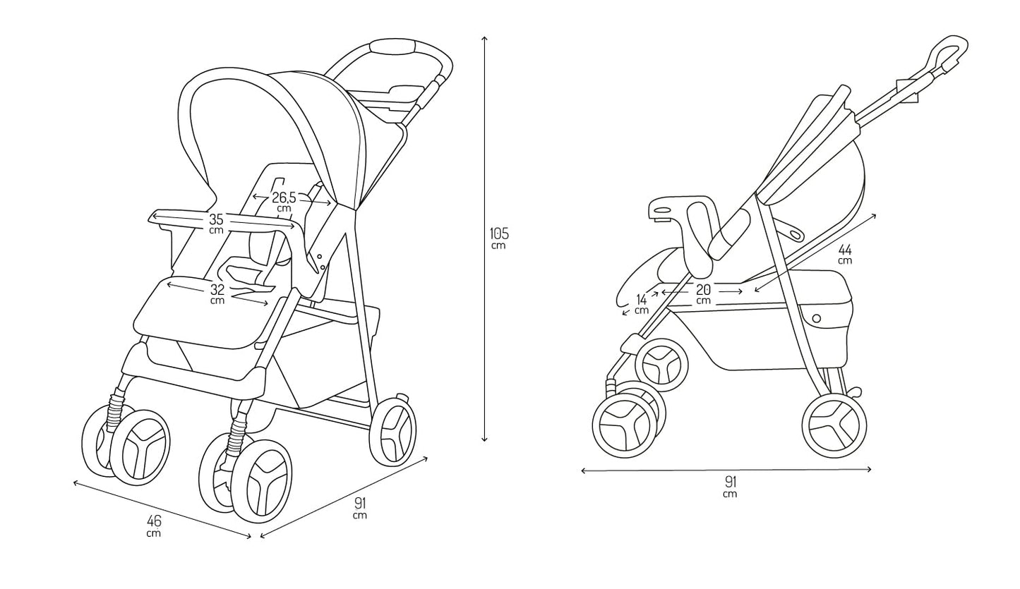 MoMi ISLA Buggy, leicht & faltbar, bis 15 kg, mit Liegefunktion, Schwarz