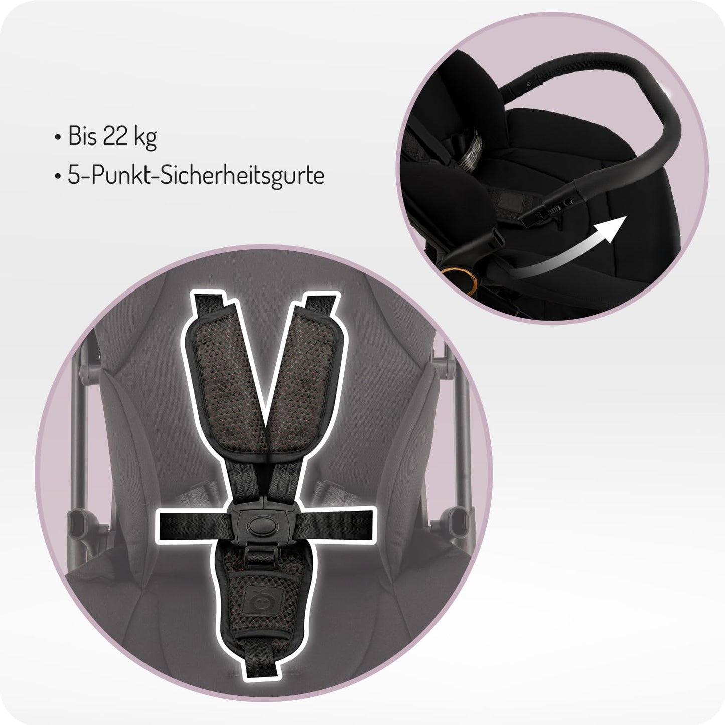 MoMi ADELLE Kinderwagen, klappbar mit 360° Sitz, bis 22 kg