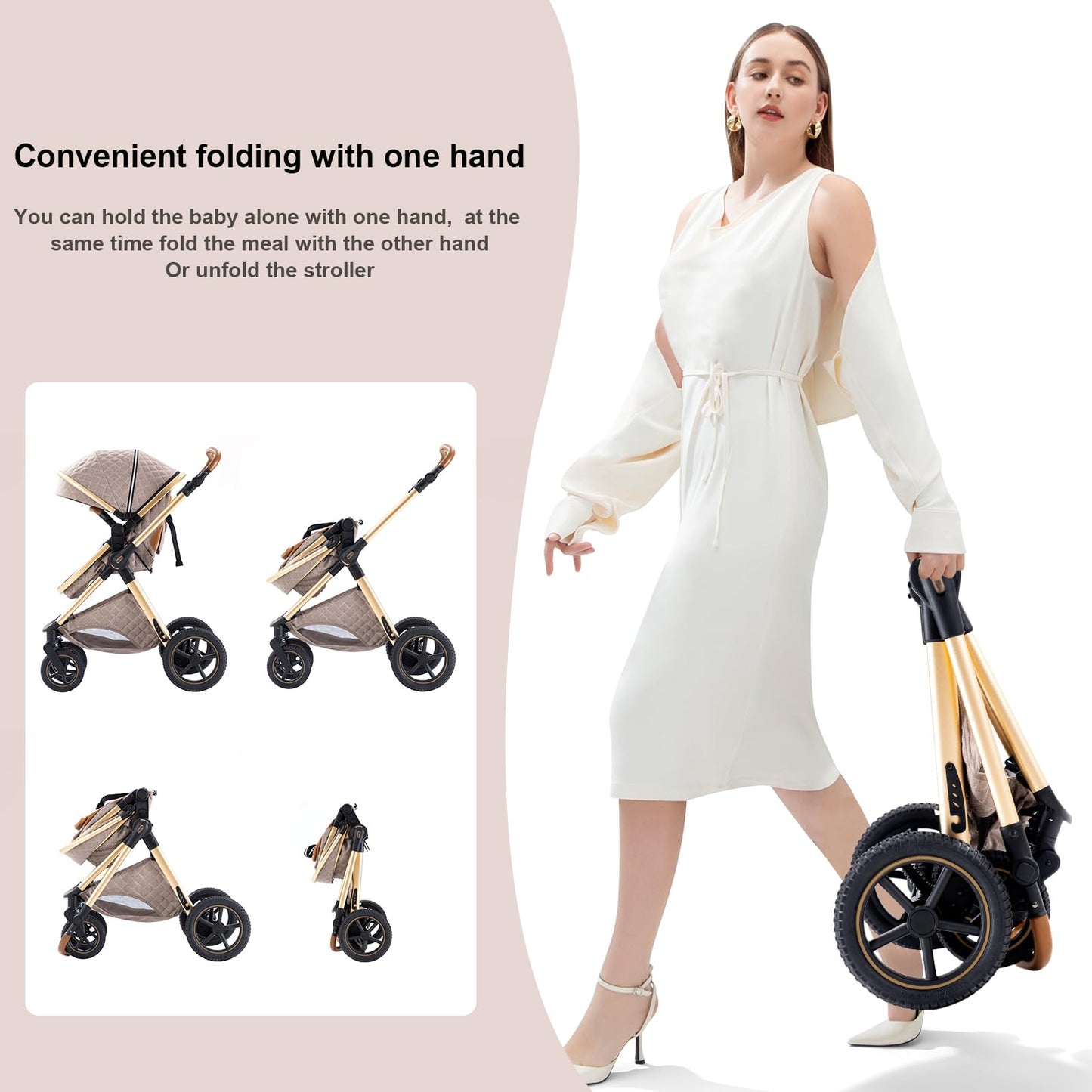 BEBBY 3-in-1 Kombi Kinderwagen, faltbar & tragbar, Luxus Buggy, Neugeborene