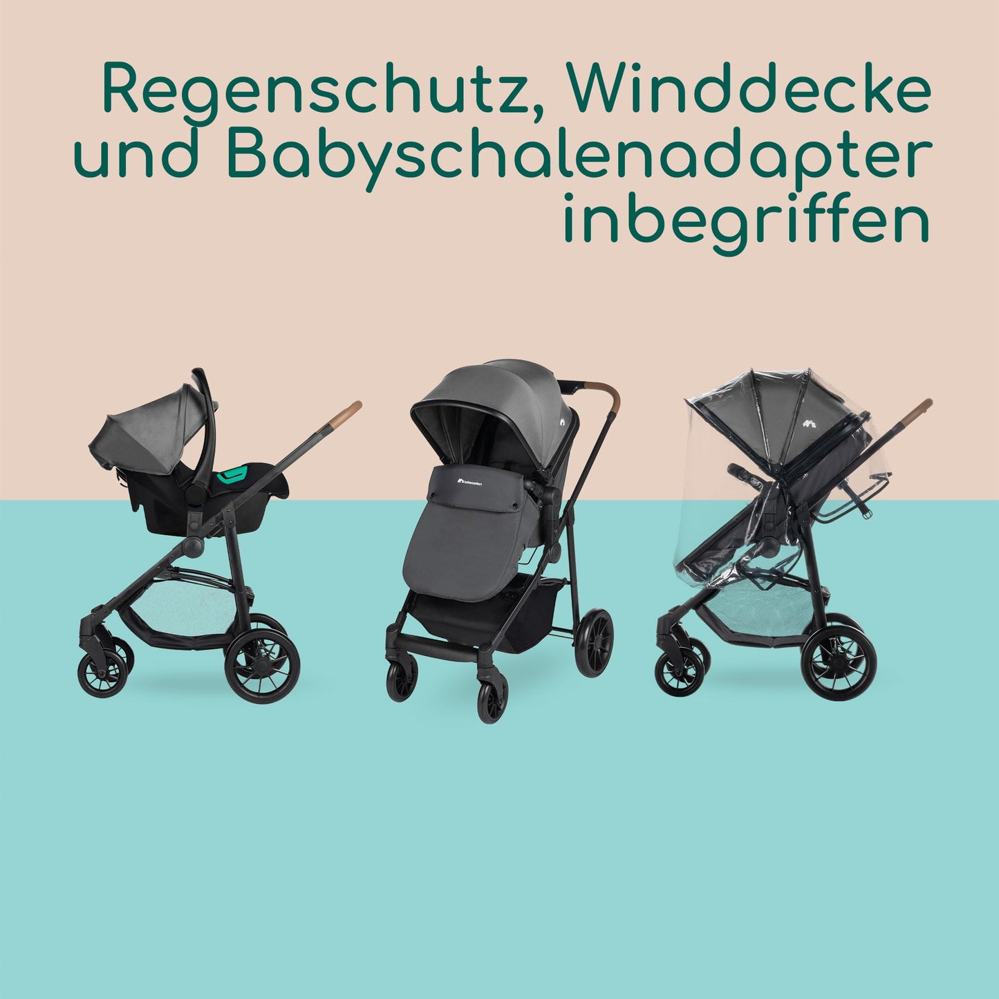 Bebeconfort Haze Trio 3-in-1 Kinderwagen Set, leicht & faltbar, bis 22 kg, Grau