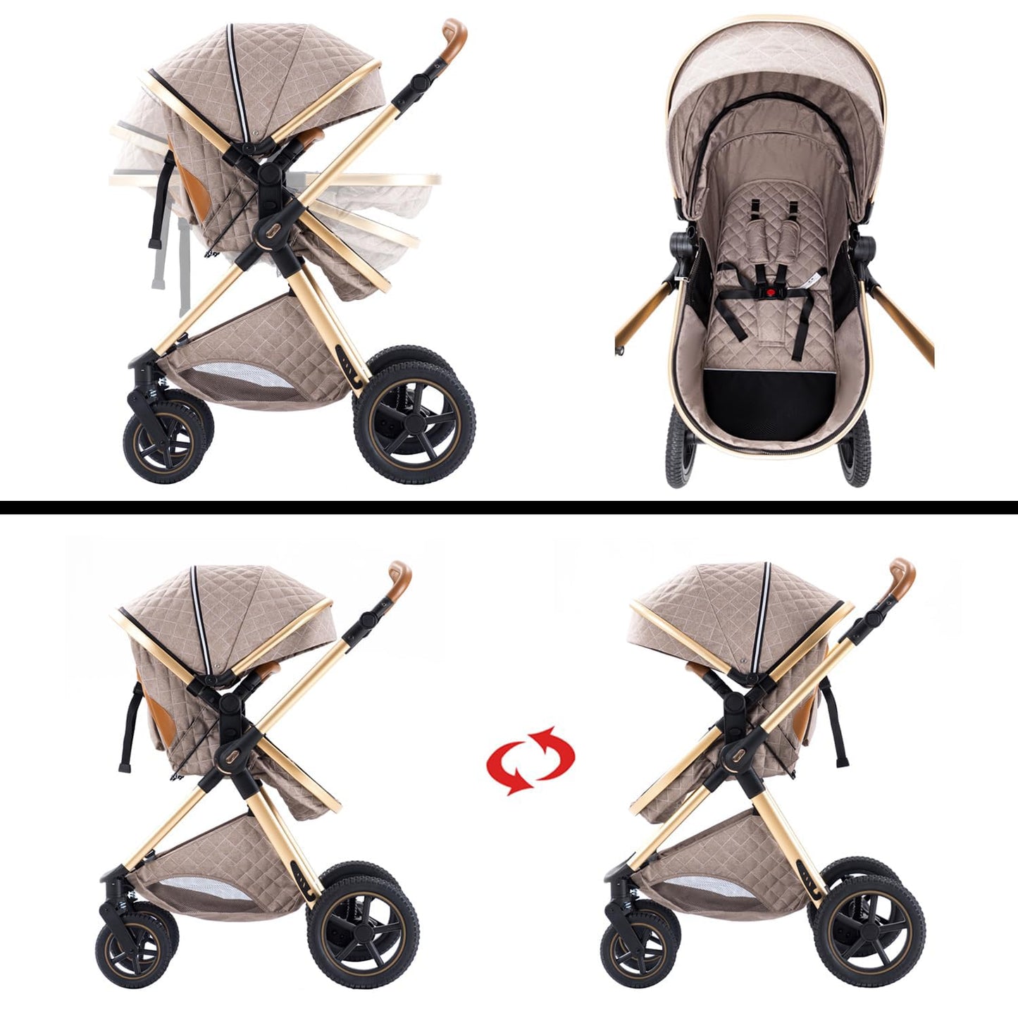 BEBBY 3-in-1 Kombi Kinderwagen, faltbar & tragbar, Luxus Buggy, Neugeborene