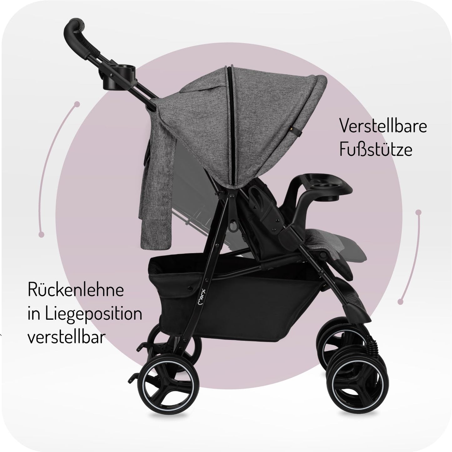 MoMi ISLA Buggy, leicht & faltbar, bis 15 kg, mit Liegefunktion, Schwarz