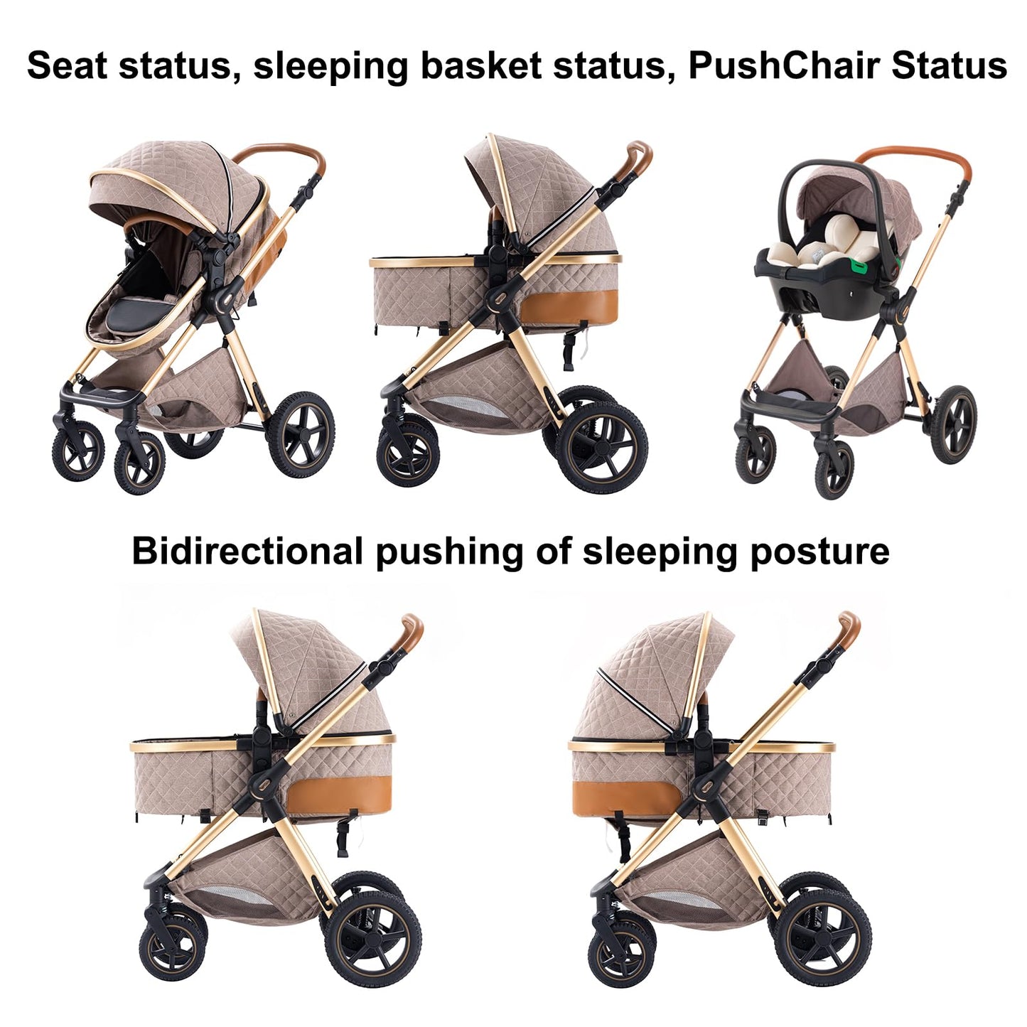 BEBBY 3-in-1 Kombi Kinderwagen, faltbar & tragbar, Luxus Buggy, Neugeborene