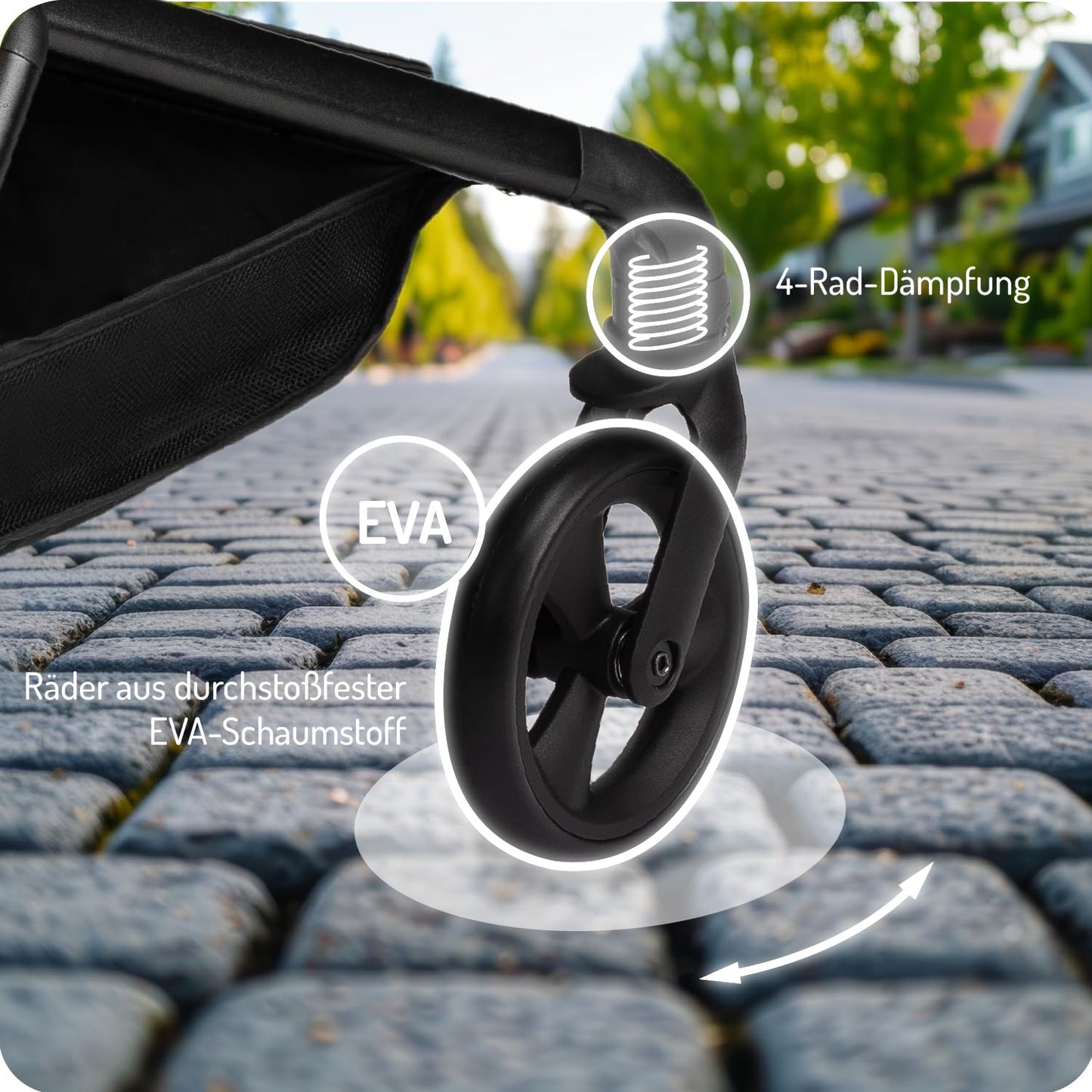 MoMi ADELLE Kinderwagen, klappbar mit 360° Sitz, bis 22 kg