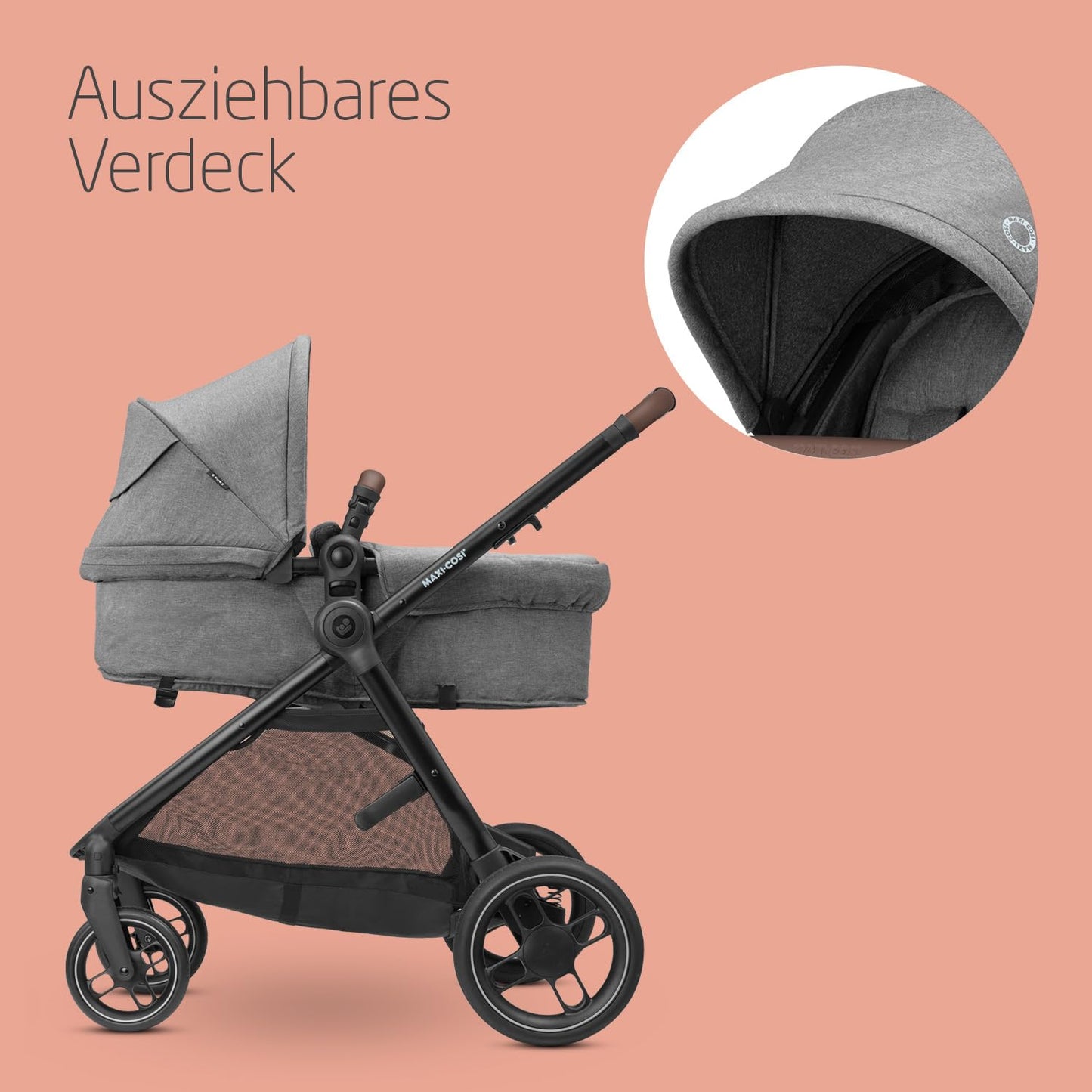Maxi-Cosi Zelia S Trio 3-in-1 Kinderwagen Set, kompakt & faltbar, bis 22 kg, Grau