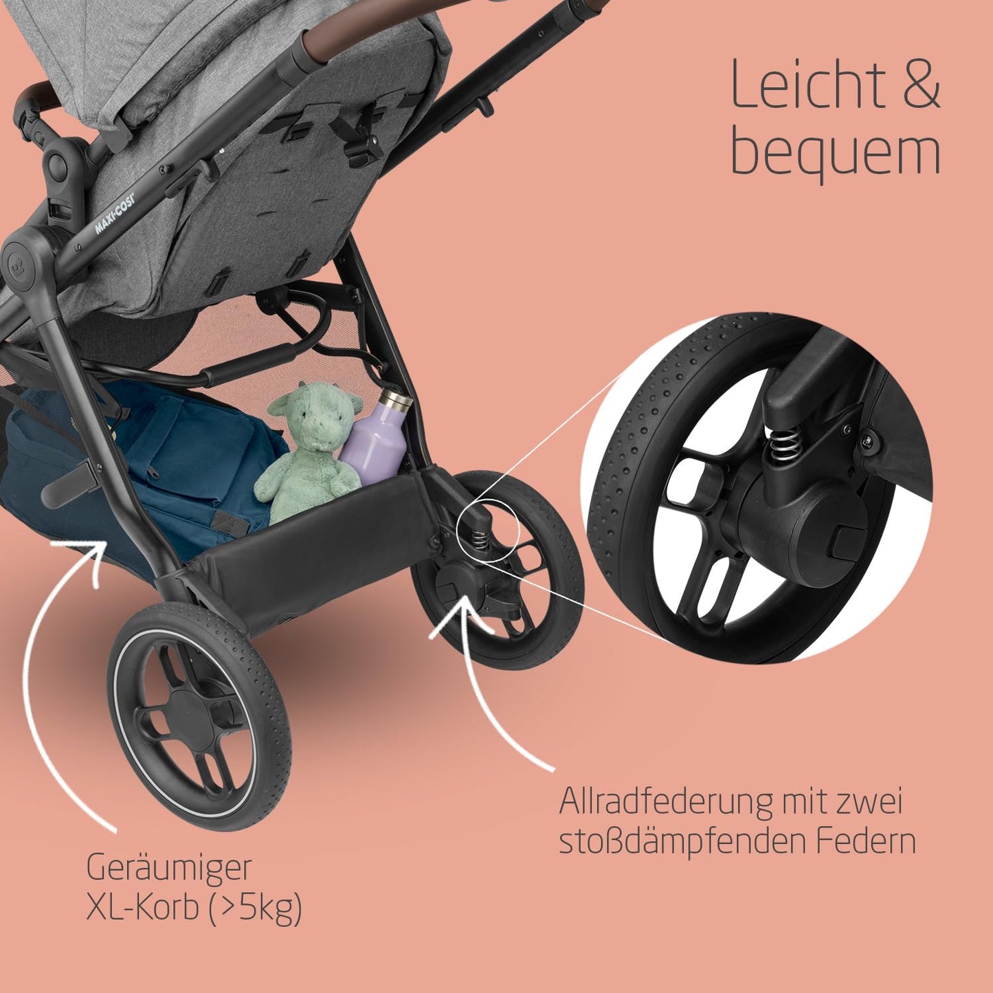 Maxi-Cosi Zelia S Trio 3-in-1 Kinderwagen Set, kompakt & faltbar, bis 22 kg, Grau