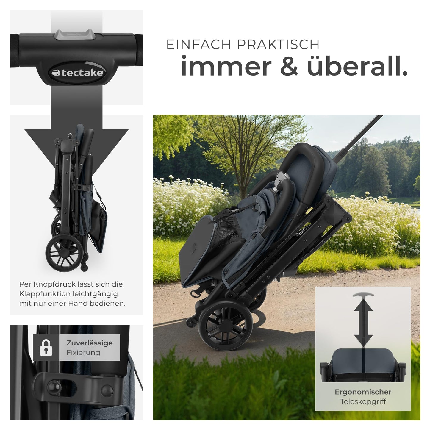 tectake Buggy Kinderwagen, faltbar & leicht, Reisebuggy bis 3 Jahre, Anthrazit