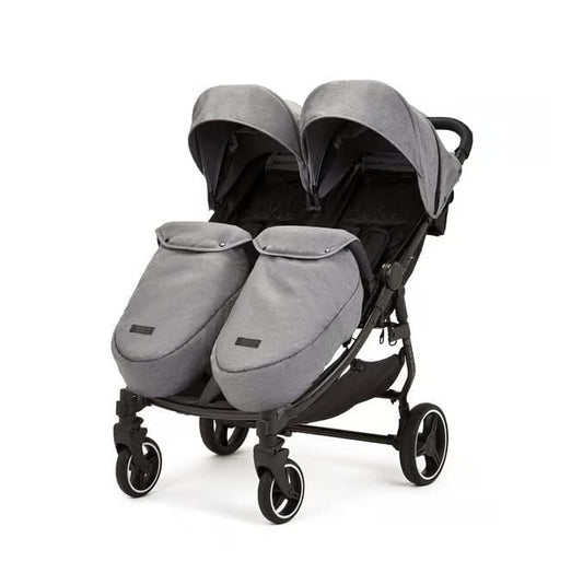 Ickle Bubba Venus Prime Zwillingskinderwagen, faltbar & leicht, bis 15 kg, Grau