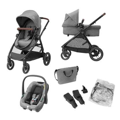 Maxi-Cosi Zelia S Trio 3-in-1 Kinderwagen Set, kompakt & faltbar, bis 22 kg, Grau