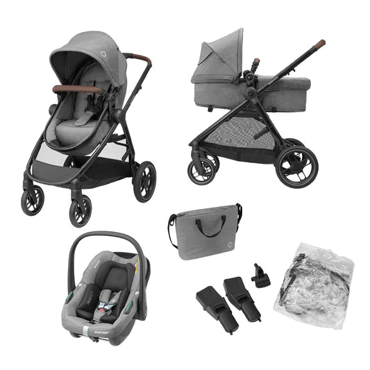 Maxi-Cosi Zelia S Trio 3-in-1 Kinderwagen Set, kompakt & faltbar, bis 22 kg, Grau