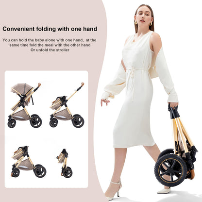 BEBBY 3-in-1 Kombi Kinderwagen, faltbar & tragbar, Luxus Buggy, Neugeborene