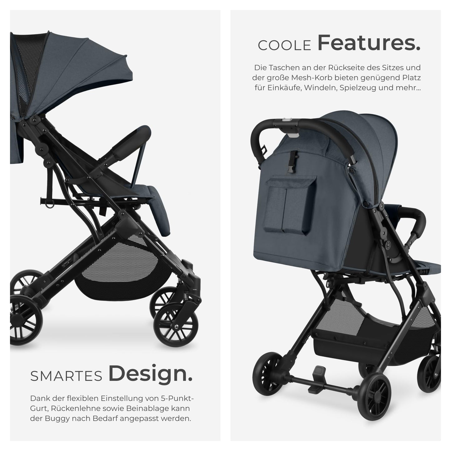 tectake Buggy Kinderwagen, faltbar & leicht, Reisebuggy bis 3 Jahre, Anthrazit