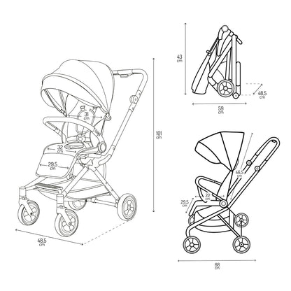 MoMi ADELLE Kinderwagen, klappbar mit 360° Sitz, bis 22 kg