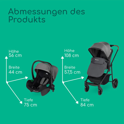 Bebeconfort Haze Trio 3-in-1 Kinderwagen Set, leicht & faltbar, bis 22 kg, Grau