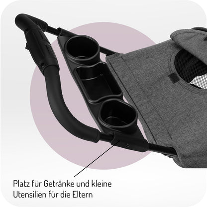 MoMi ISLA Buggy, leicht & faltbar, bis 15 kg, mit Liegefunktion, Schwarz