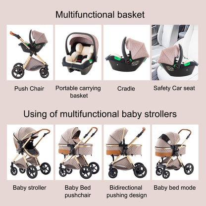BEBBY 3-in-1 Kombi Kinderwagen, faltbar & tragbar, Luxus Buggy, Neugeborene