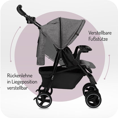 MoMi ISLA Buggy, leicht & faltbar, bis 15 kg, mit Liegefunktion, Schwarz