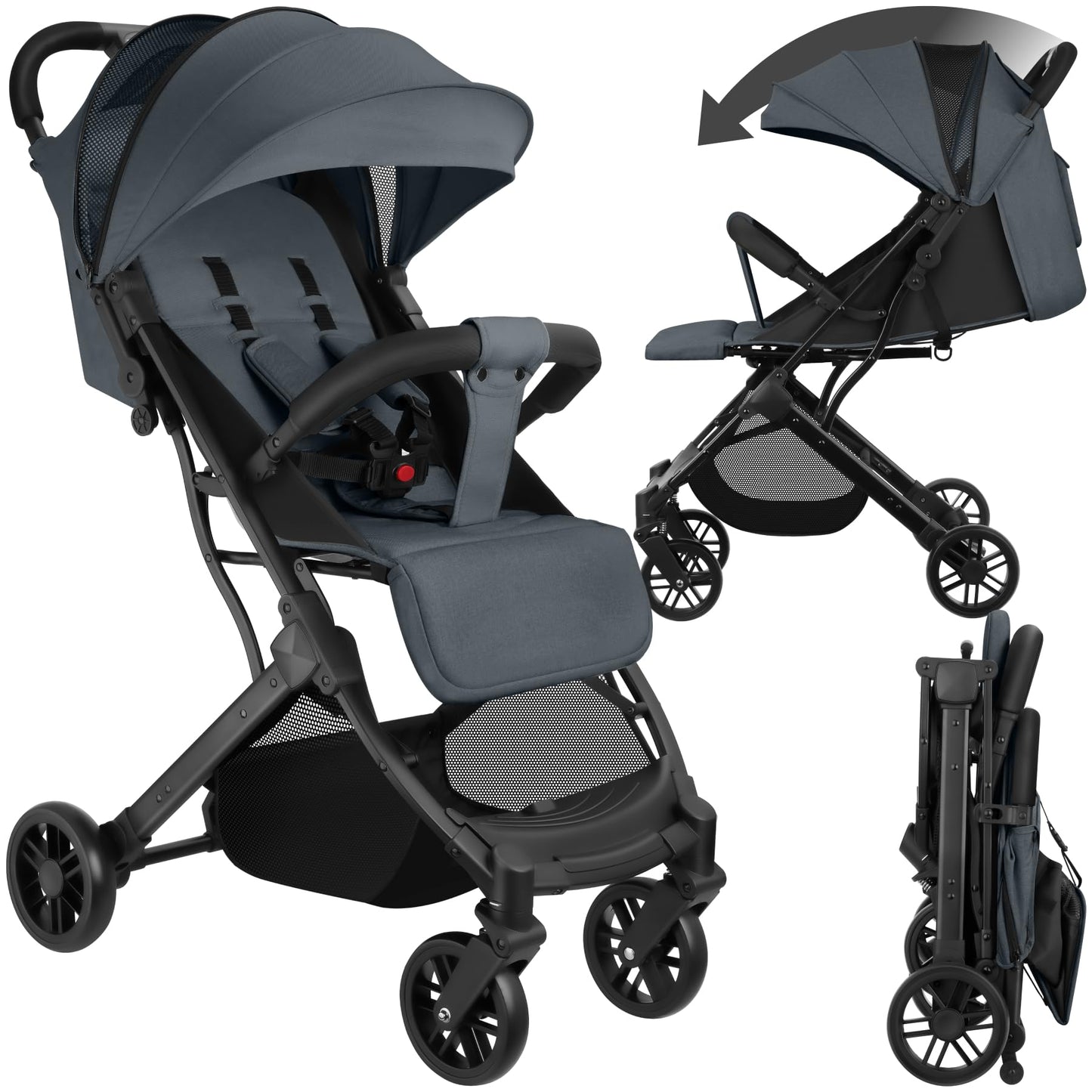 tectake Buggy Kinderwagen, faltbar & leicht, Reisebuggy bis 3 Jahre, Anthrazit