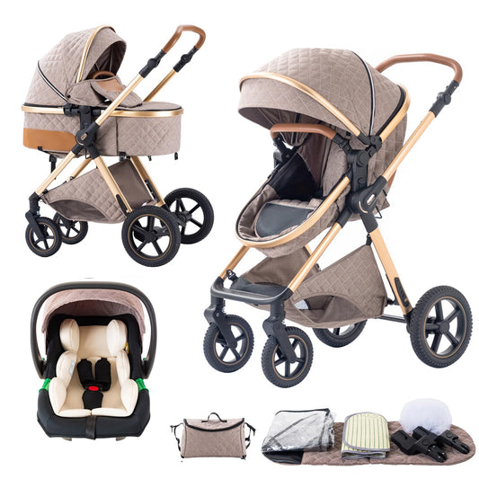 BEBBY 3-in-1 Kombi Kinderwagen, faltbar & tragbar, Luxus Buggy, Neugeborene