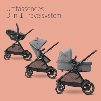 Maxi-Cosi Zelia S Trio 3-in-1 Kinderwagen Set, kompakt & faltbar, bis 22 kg, Grau