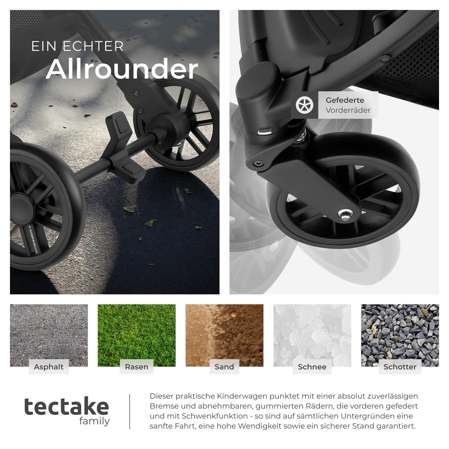 tectake Buggy Kinderwagen, faltbar & leicht, Reisebuggy bis 3 Jahre, Anthrazit