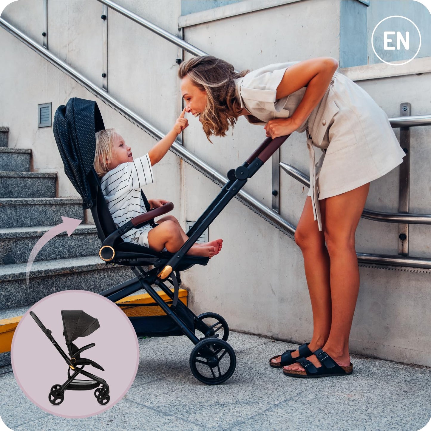 MoMi ADELLE Kinderwagen, klappbar mit 360° Sitz, bis 22 kg