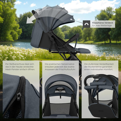 tectake Buggy Kinderwagen, faltbar & leicht, Reisebuggy bis 3 Jahre, Anthrazit