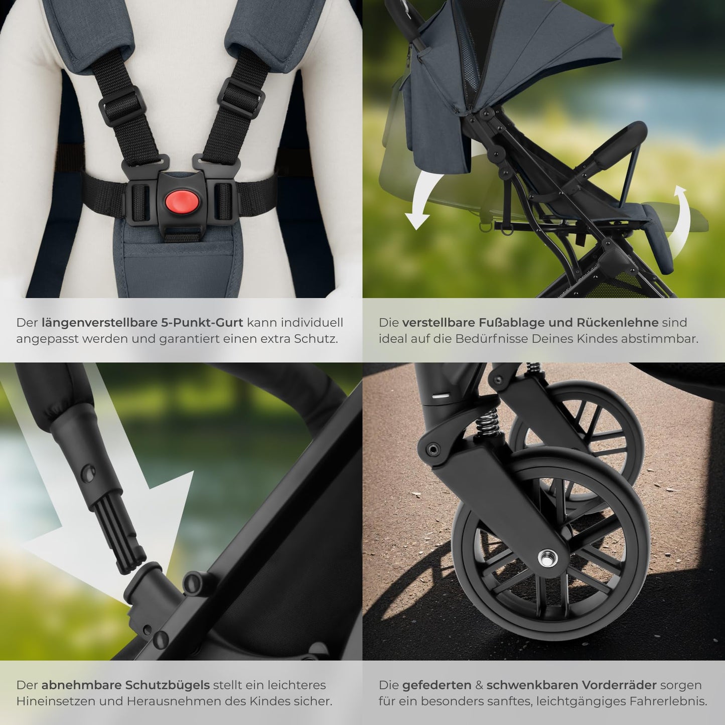 tectake Buggy Kinderwagen, faltbar & leicht, Reisebuggy bis 3 Jahre, Anthrazit